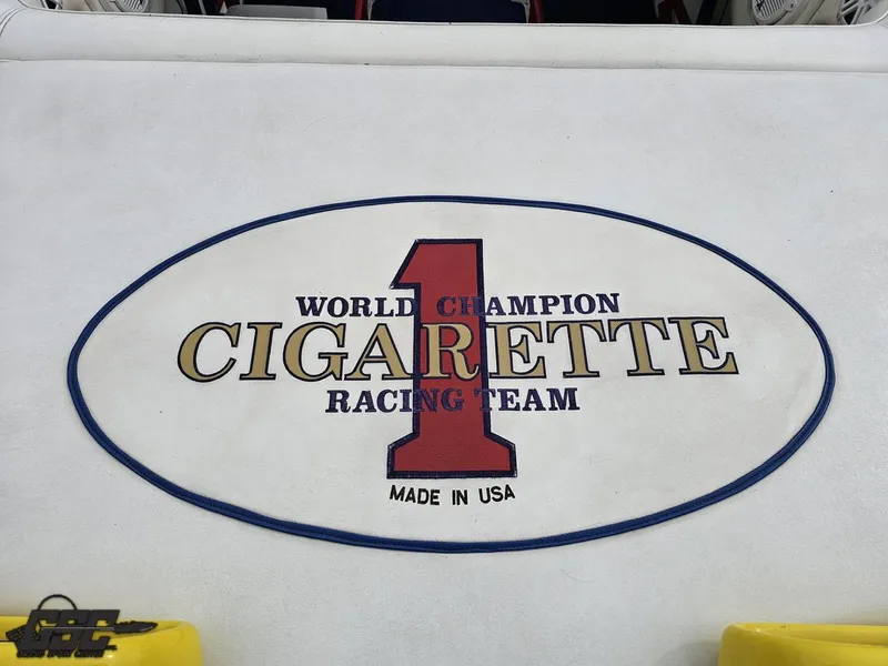 Slide: The Image of World Champion Cigarette Racing Team logo on 2001 Cigarette 42 Tiger boat. - 40
