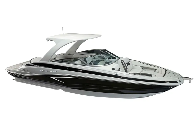 Slide: The Image of 2024 Crownline E305 boat with sleek design and modern features. - 8