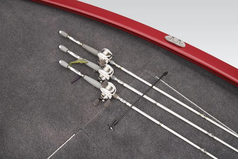 Slide: The Image of Fishing rods on Tracker Savage 215 boat deck, 2025 model. - 34