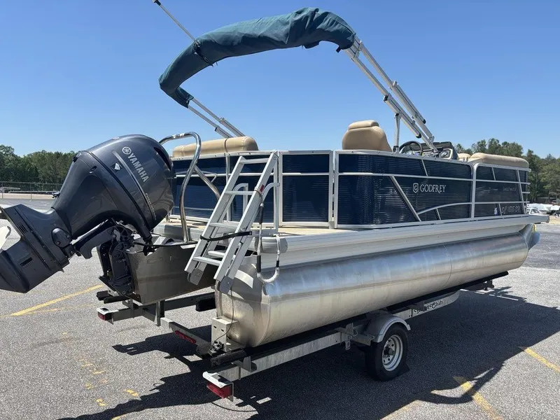 Slide: The Image of 2021 Godfrey SW 2086 C pontoon boat with Yamaha motor on trailer. - 15