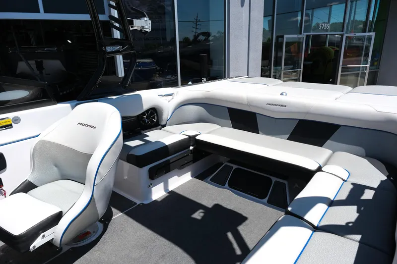 Slide: The Image of 2017 Moomba Mondo boat interior with spacious seating and modern design. - 10