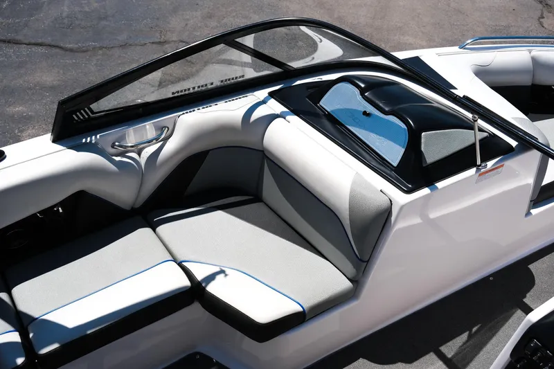 Slide: The Image of 2017 Moomba Mondo boat interior with sleek seating and modern design. - 14