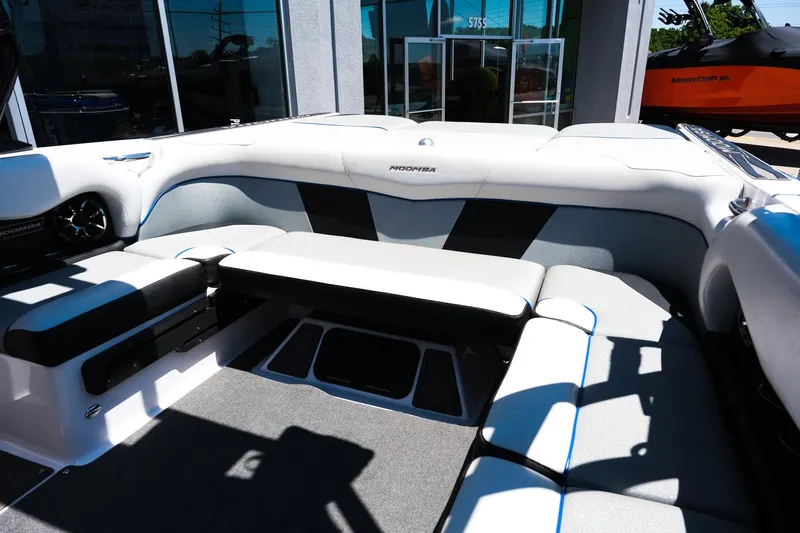 Slide: The Image of 2017 Moomba Mondo boat interior with spacious seating and modern design. - 17