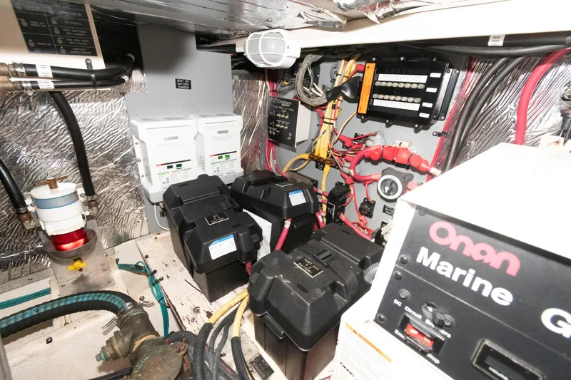 Slide: The Image of Engine room of 2008 Cruisers Yachts 415 Express Motoryacht with electrical components and wiring. - 33