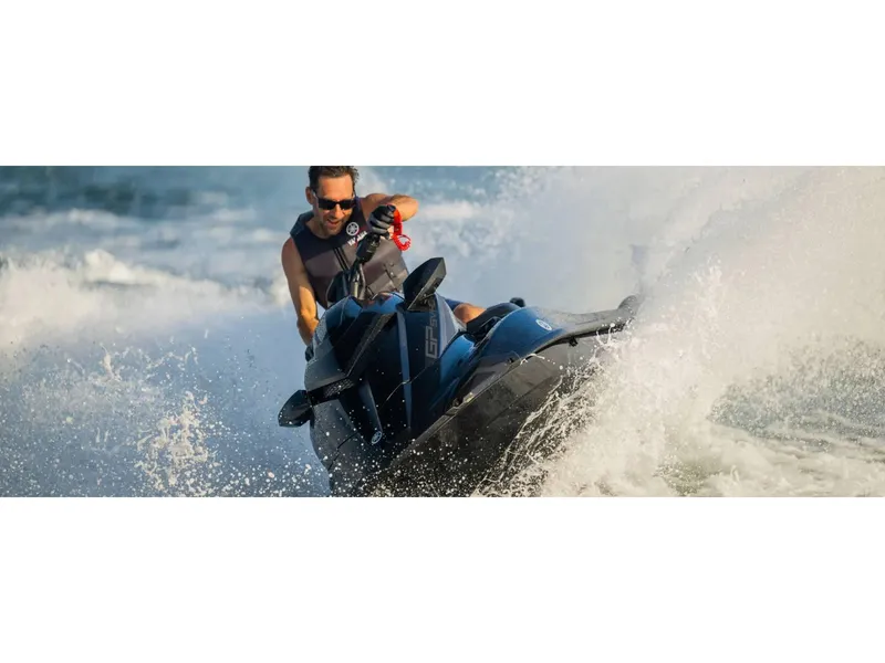 Slide: The Image of 2024 Yamaha Boats GP SVHO jet ski riding through ocean waves. - 19