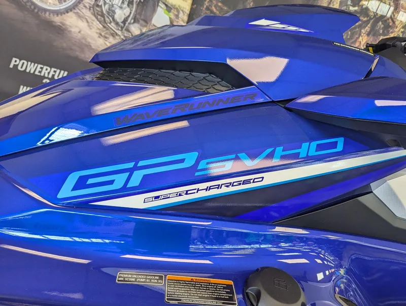 Slide: The Image of 2024 Yamaha Boats GP SVHO WaveRunner, blue, supercharged, close-up view. - 3
