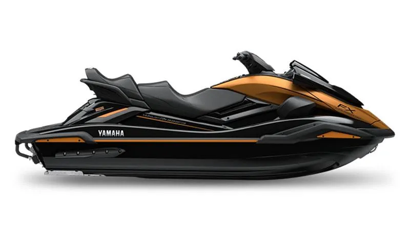 Slide: The Image of 2025 Yamaha FX Cruiser HO with Audio, sleek black and orange design, side view. - 20