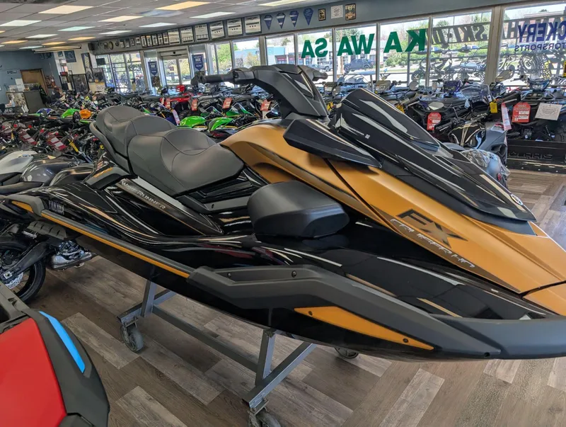 Slide: The Image of 2025 Yamaha FX Cruiser HO with Audio in showroom, featuring sleek design and advanced features. - 9