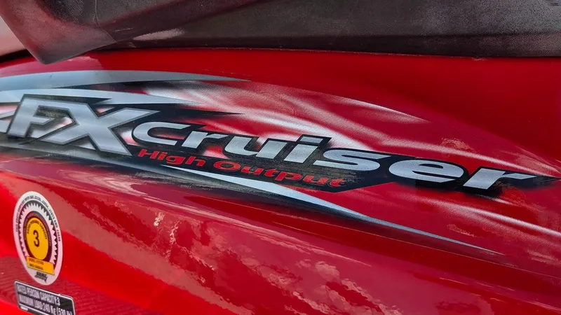 Slide: The Image of 2005 Yamaha WaveRunner FX Cruiser HO, red with bold graphics and high output label. - 6
