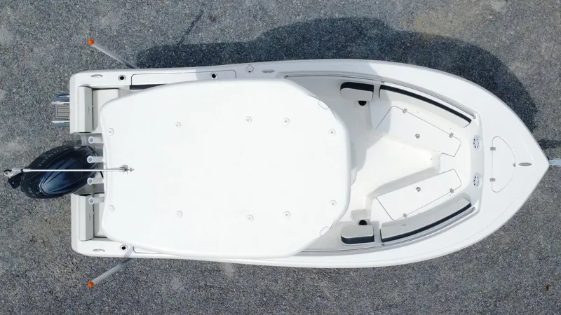 Slide: The Image of Overhead view of 2025 Tidewater 198 CC Adventure boat on gravel surface. - 3
