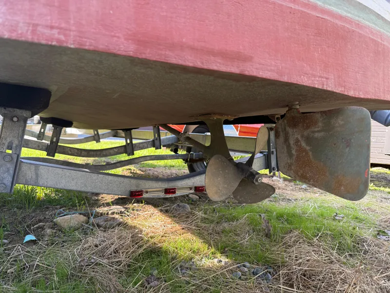 Slide: The Image of Underside view of a 1932 Chris-Craft 301 boat showing propeller and rudder. - 15