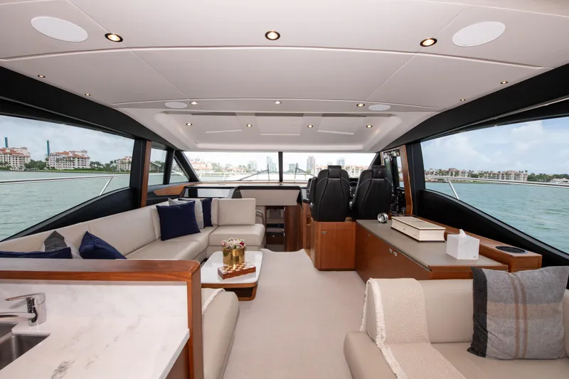 Slide: The Image of Luxurious interior of 2021 Princess S66 yacht with elegant seating and panoramic windows. - 2