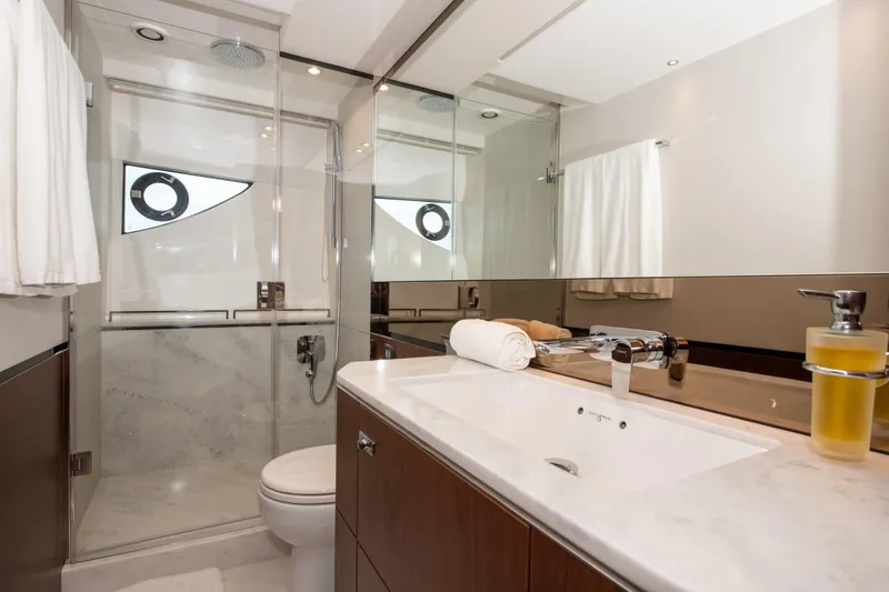 Slide: The Image of Luxurious bathroom interior of 2021 Princess S66 yacht with modern fixtures and elegant design. - 27