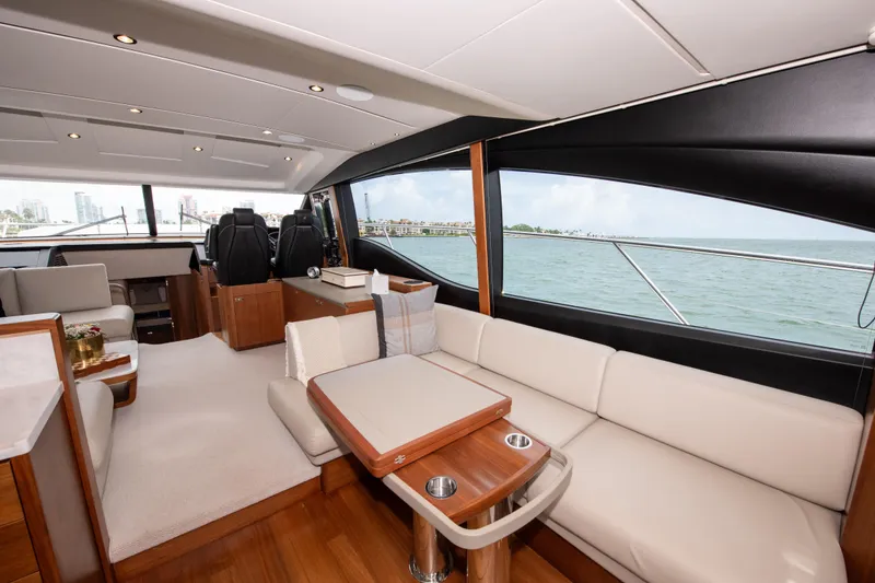 Slide: The Image of Luxurious interior of 2021 Princess S66 yacht with elegant seating and ocean view. - 9