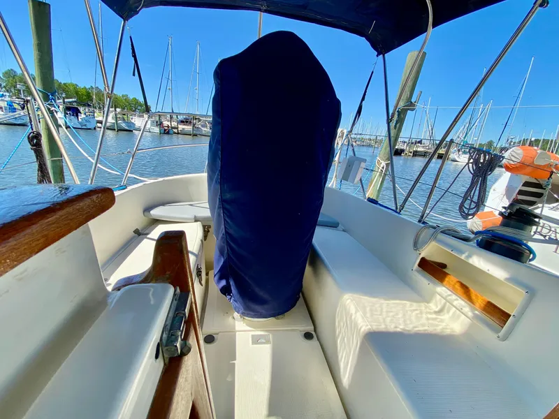 Slide: The Image of Cockpit of 1998 Pacific Seacraft 37 sailboat, marina view, sunny day. - 4