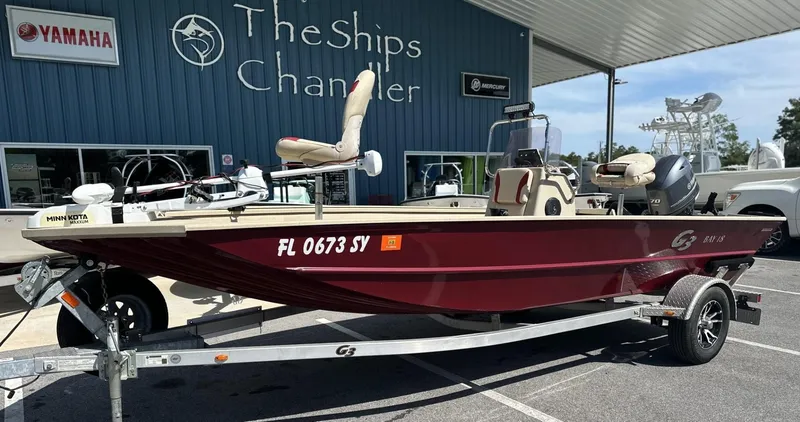 Slide: The Image of 2020 G3 Bay 18 boat on trailer at dealership, The Ships Chandler. - 2