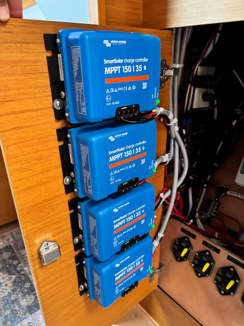 Slide: The Image of Four Victron Energy SmartSolar charge controllers in a 2016 Lagoon 450S yacht. - 36