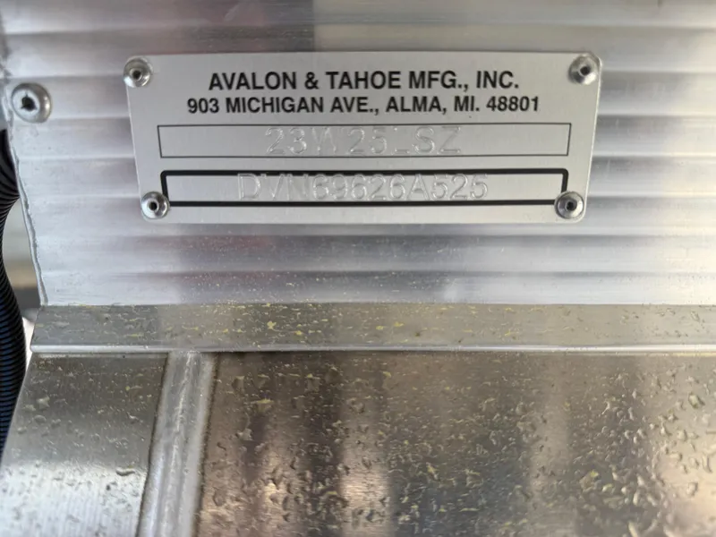 Slide: The Image of Metal identification plate for Avalon 2385 LSZ Quad Lounger, 2025 model, by Avalon & Tahoe Mfg. - 23