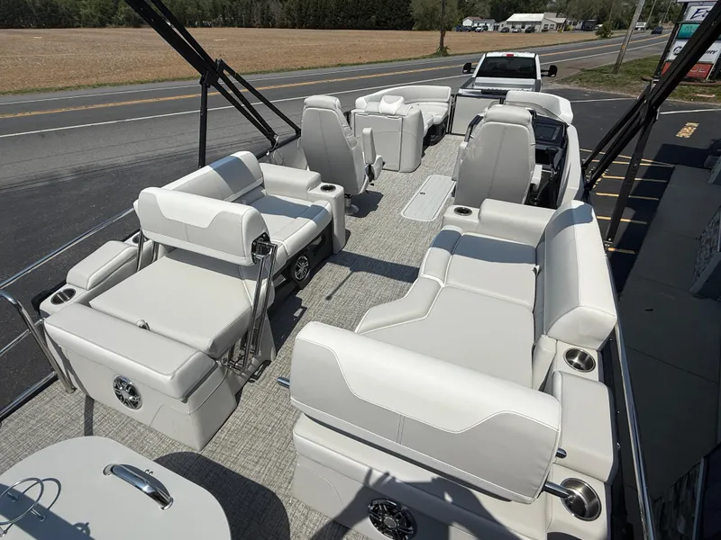 Slide: The Image of 2025 Avalon 2385 Catalina Quad Lounger, Tri Toon boat with spacious seating and modern design. - 11