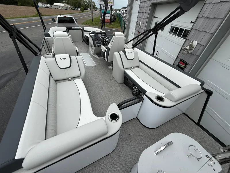 Slide: The Image of 2025 Avalon 2385 Catalina Quad Lounger, Tri Toon High Performance boat interior with plush seating. - 10