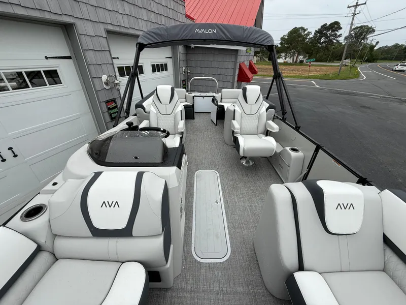 Slide: The Image of 2025 Avalon 2385 Catalina Quad Lounger, Tri Toon High Performance boat interior with plush seating. - 14