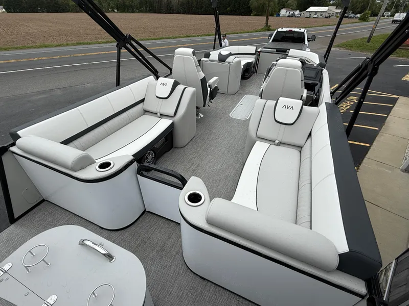 Slide: The Image of 2025 Avalon 2385 Catalina Quad Lounger, Tri Toon High Performance boat interior with luxurious seating. - 9