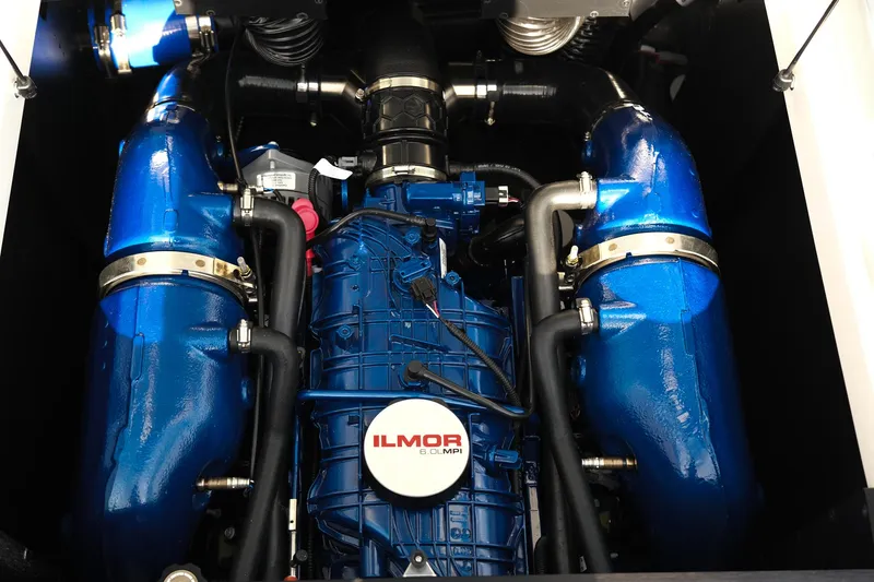 Slide: The Image of 2025 MasterCraft NXT24 engine with blue Ilmor components. - 40