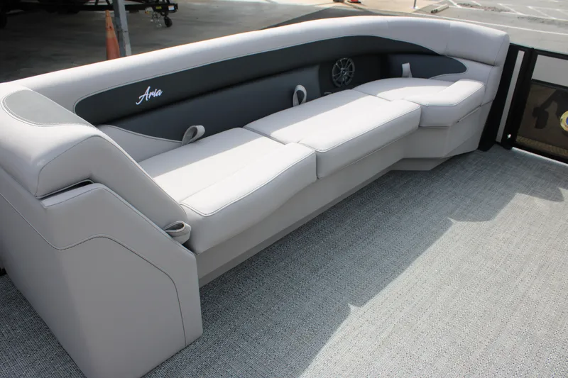 Slide: The Image of 2025 Barletta Aria 24QC boat seating with sleek, modern design and comfortable upholstery. - 19