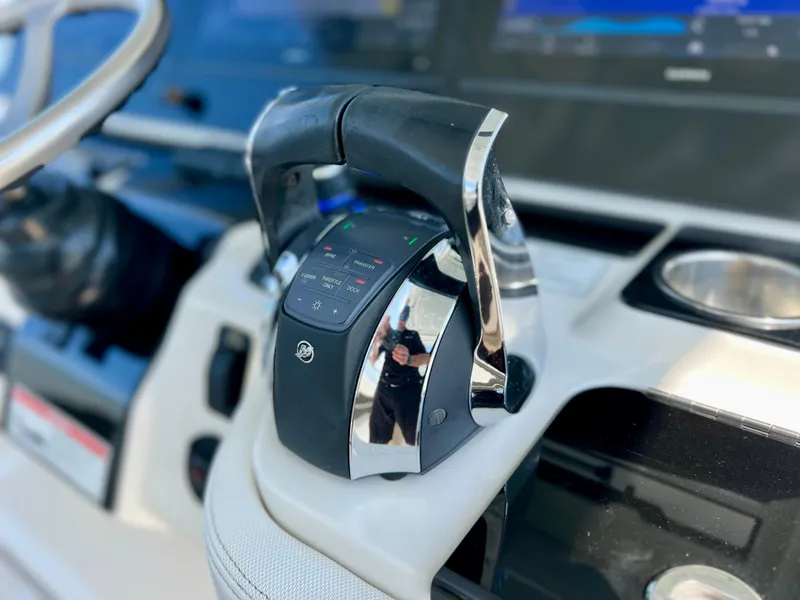 Slide: The Image of Joystick control of 2022 World Cat 400 CC-X QUAD 300s boat, featuring night vision technology. - 45