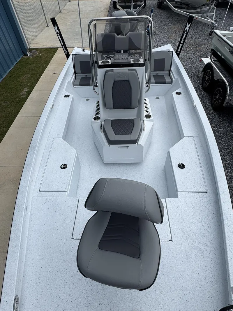 Slide: The Image of 2025 Xpress Hyper-Lift Series H20B boat with new console, featuring sleek seating and modern design. - 3