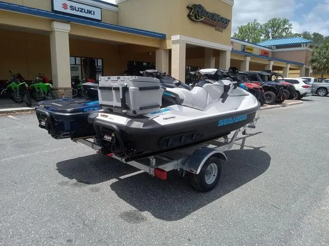 Slide: The Image of 2025 Sea-Doo Waverunner FISH PRO on trailer outside dealership. - 11
