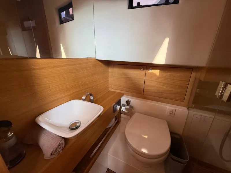 Slide: The Image of Luxurious bathroom in 2021 De Antonio Yachts D42, featuring modern sink and toilet. - 17