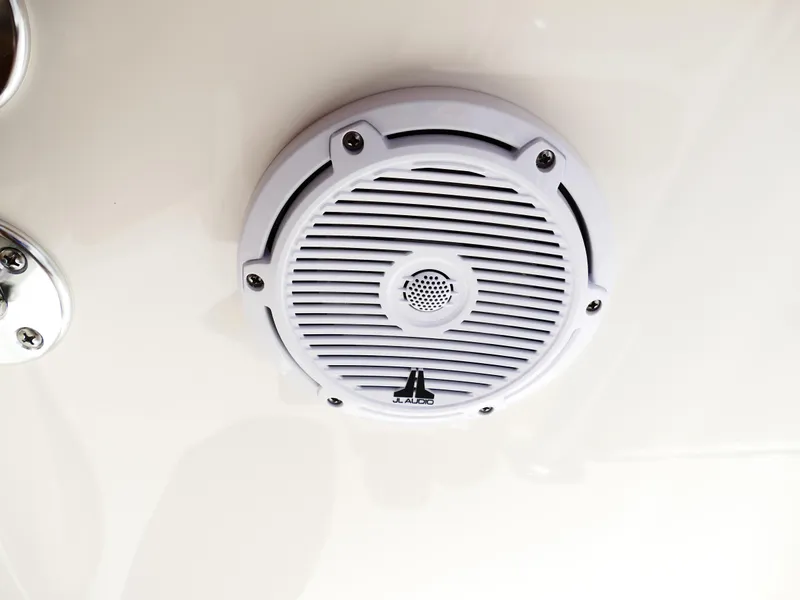 Slide: The Image of White JL Audio speaker on 2026 Pioneer 202 Islander boat. - 42