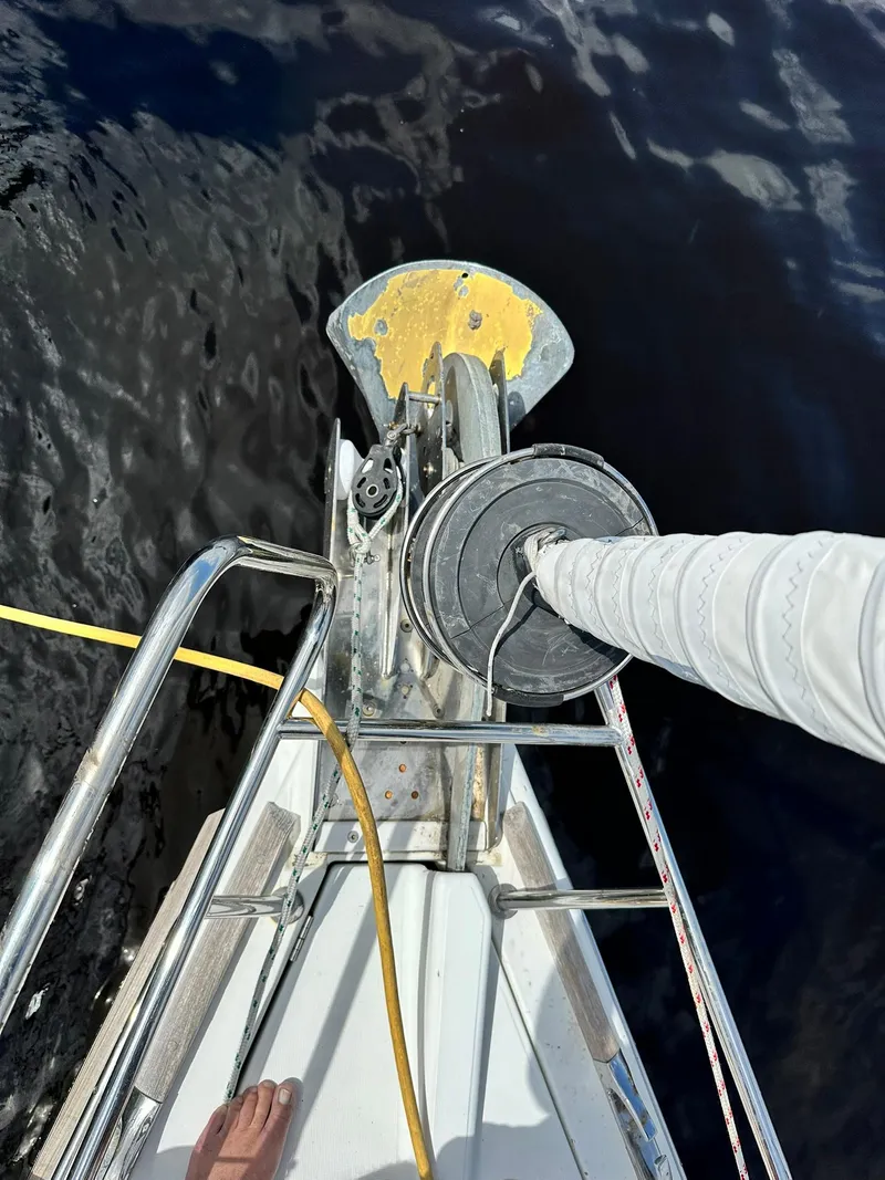 Slide: The Image of Bow of 2011 Jeanneau Sun Odyssey 45 DS sailboat with anchor and railing. - 3