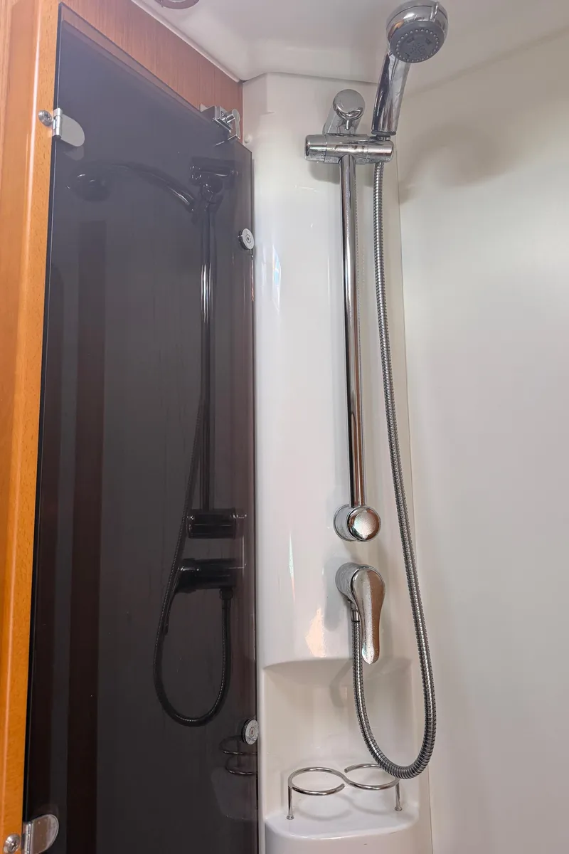 Slide: The Image of Shower area in 2011 Jeanneau Sun Odyssey 45 DS yacht, featuring modern fixtures. - 49