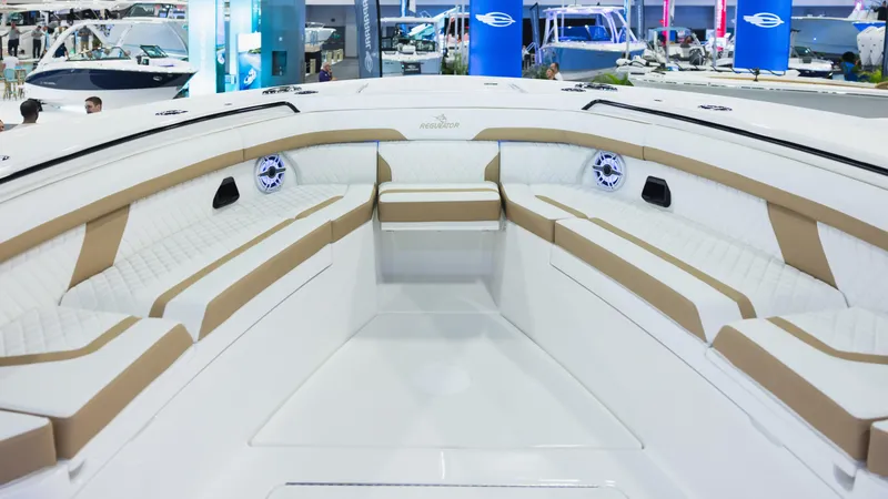 Slide: The Image of Luxurious interior of 2026 Regulator 35 boat with spacious seating and modern design. - 3