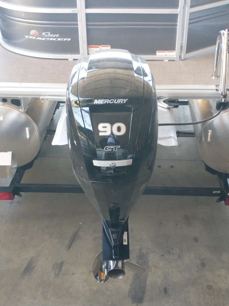 Slide: The Image of 2025 Sun Tracker Party Barge 20 DLX with Mercury 90 HP outboard motor. - 2