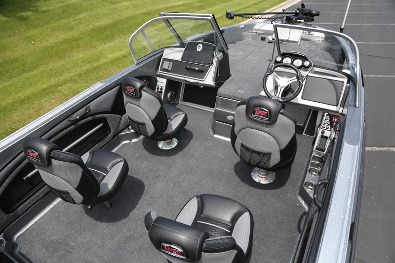 Slide: The Image of 2025 Ranger 2080MS boat interior with four seats and modern dashboard. - 6