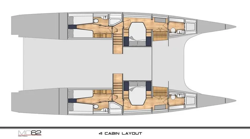 Slide: The Image of 2026 McConaghy MC62 yacht, 4-cabin layout, detailed floor plan. - 15