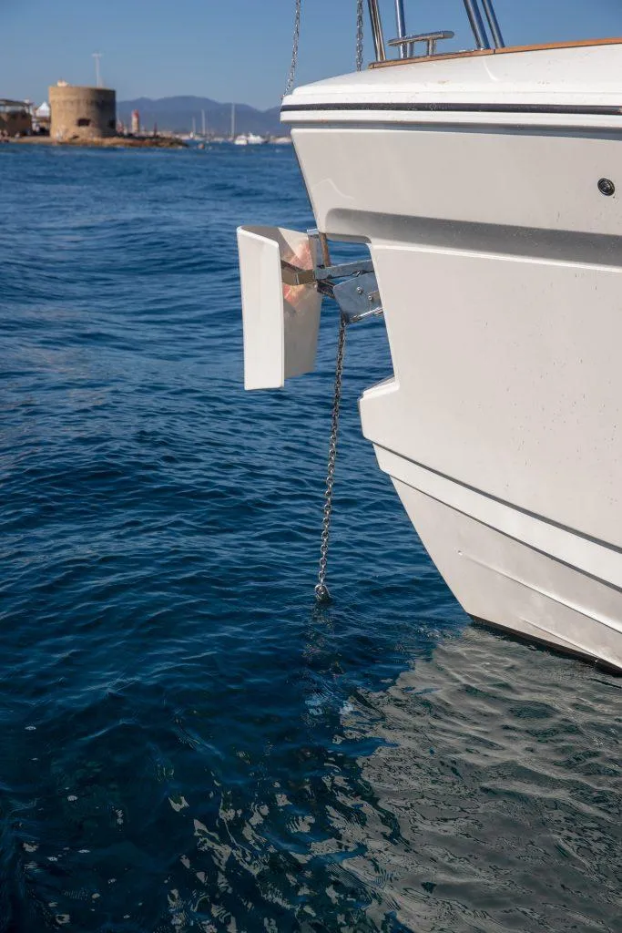 Slide: The Image of 2025 Marex 440 Gourmet Cruiser anchored in clear blue water. - 20