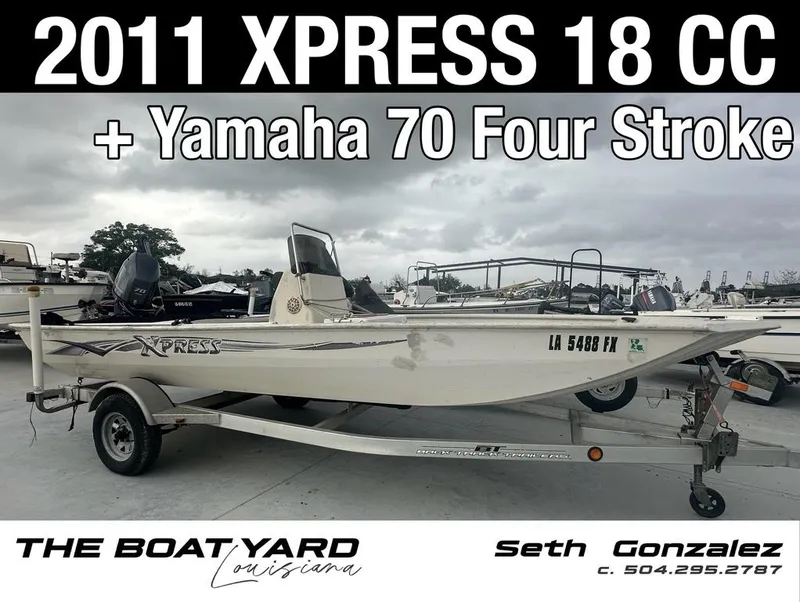 Slide: The Image of 2011 Xpress 18 CC boat with Yamaha 70 Four Stroke engine on trailer. - 1