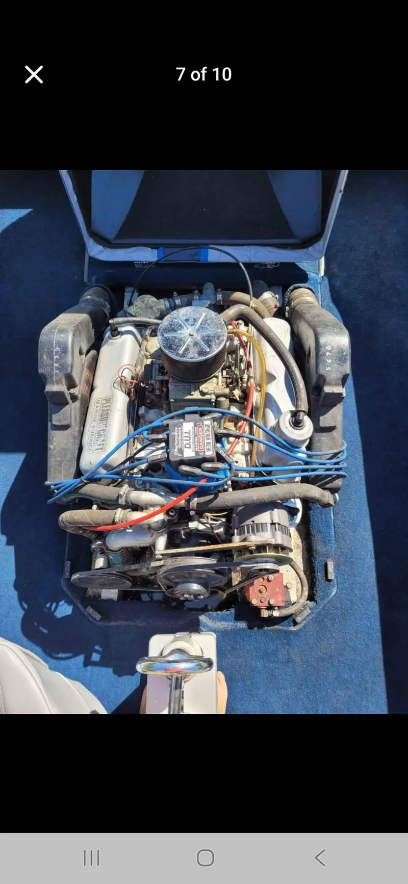 Slide: The Image of 1986 Correct Craft Ski Nautique engine, detailed view, showcasing components and wiring. - 7