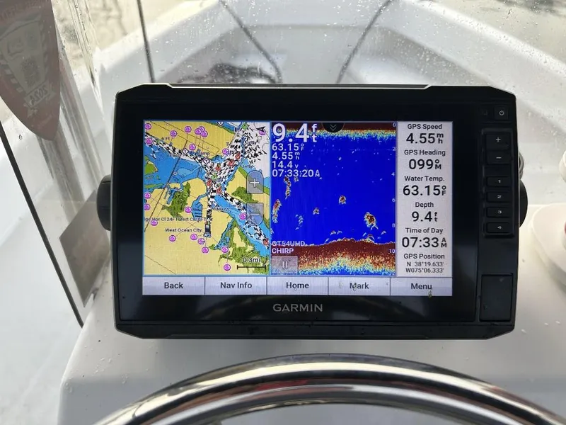Slide: The Image of Garmin GPS display on 2024 C-Hawk 19 Center Console boat, showing navigation and sonar data. - 10
