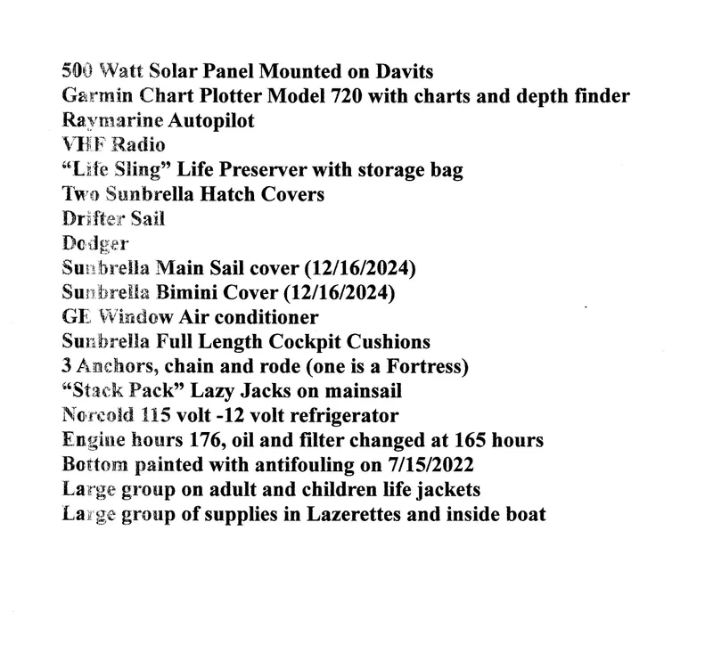 Slide: The Image of Com-Pac 27-2 1996 sailboat features list, including solar panel, autopilot, and safety equipment. - 27