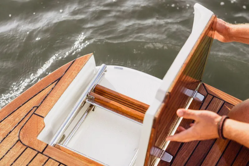 Slide: The Image of Marex 330 Scandinavia 2025 boat with teak deck and storage compartment. - 31