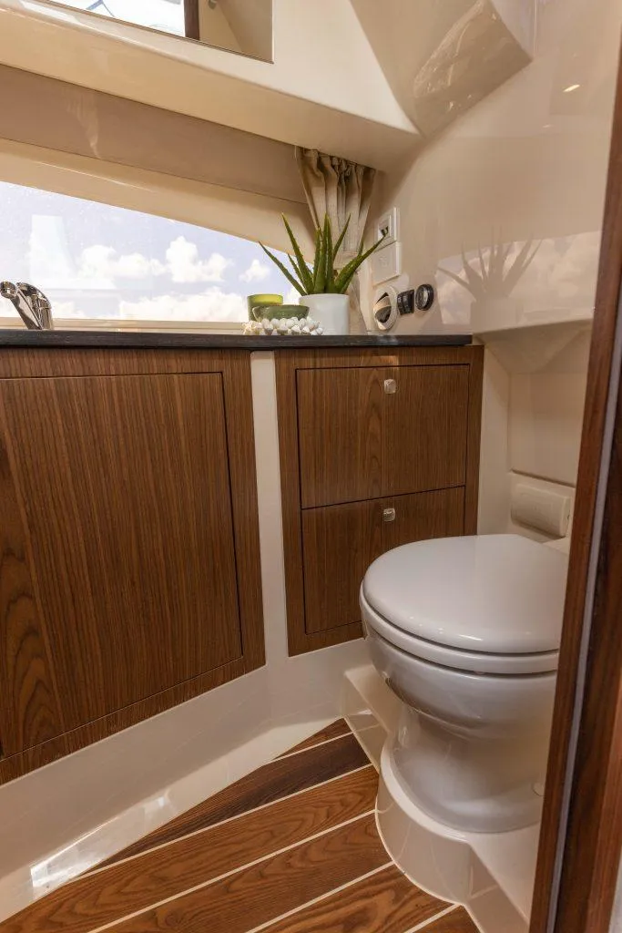 Slide: The Image of Luxury bathroom in 2025 Marex 330 Scandinavia yacht with wood accents and modern fixtures. - 48