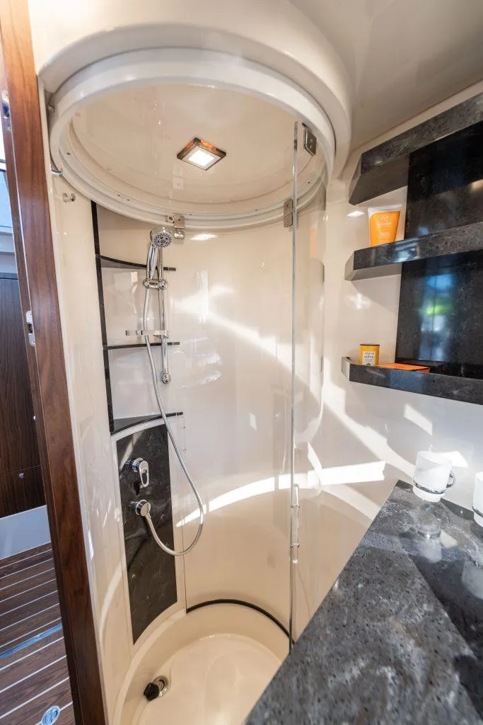 Slide: The Image of Modern shower in 2025 Marex 330 Scandinavia yacht, featuring sleek design and luxury amenities. - 34