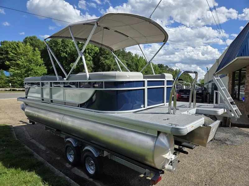 Slide: The Image of 2025 Godfrey Xperience 2286 SBX Sport Tube pontoon boat with canopy on trailer. - 4