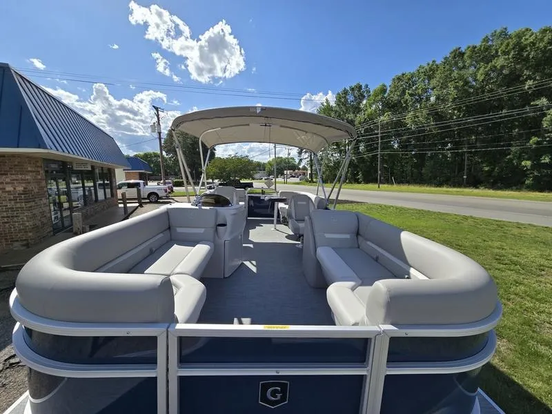 Slide: The Image of 2025 Godfrey Xperience 2286 SBX Sport Tube pontoon boat with spacious seating and canopy. - 6
