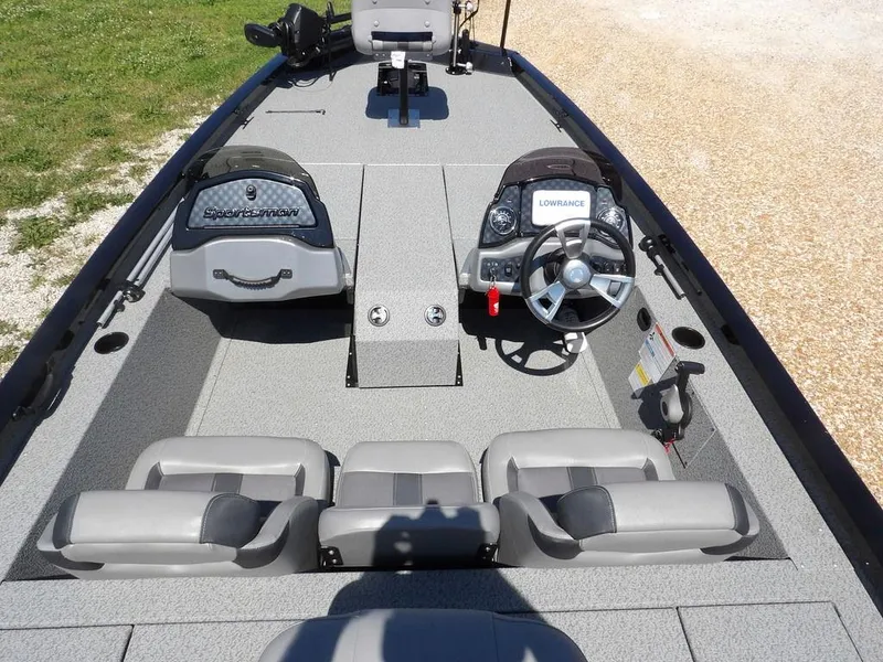 Slide: The Image of 2020 G3 Sportsman 1810 boat interior with steering wheel and seating. - 16
